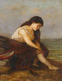 EW 0192 – Sich entkleidende Frau am Strand