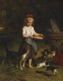 EW 0403 – Mädchen mit Milchschüssel und Katzen
